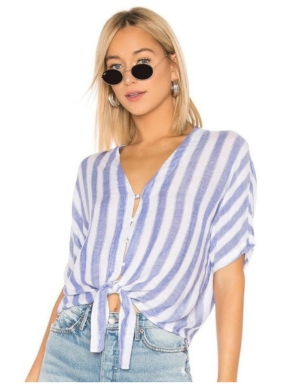 Rails Thea Pacifica Stripe Linen Blend Tie Front Blouse, Size Small